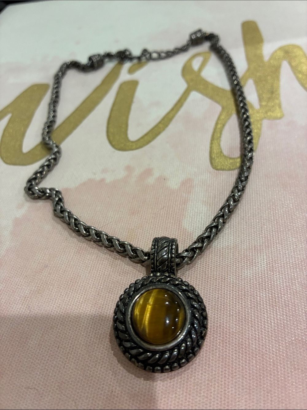 Sterling-Style Silver Necklace with Tiger's Eye Pendant